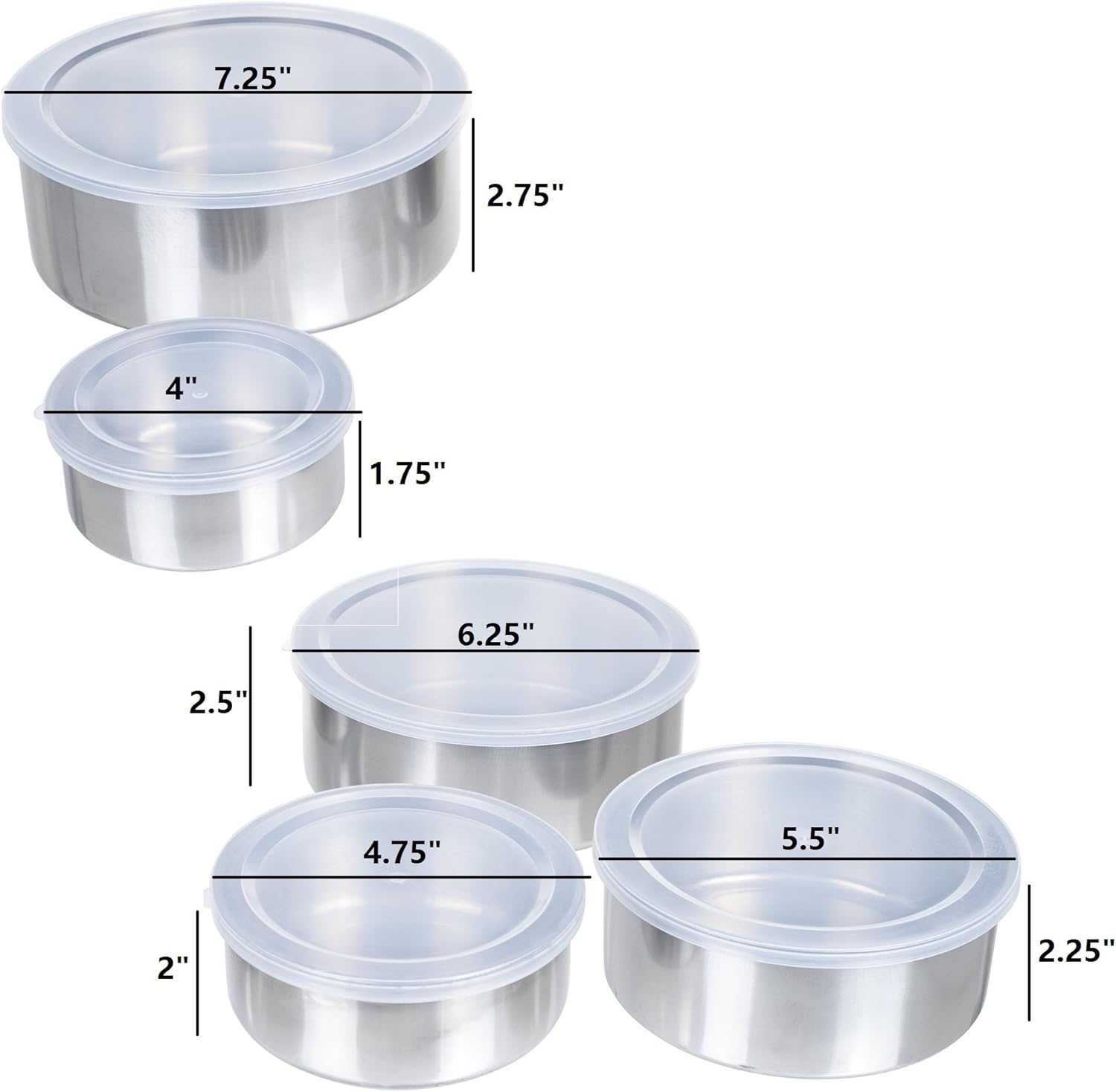 Chef Buddy 5 Piece Stainless Steel Bowl Set with Lids, Silver : Home & Kitchen