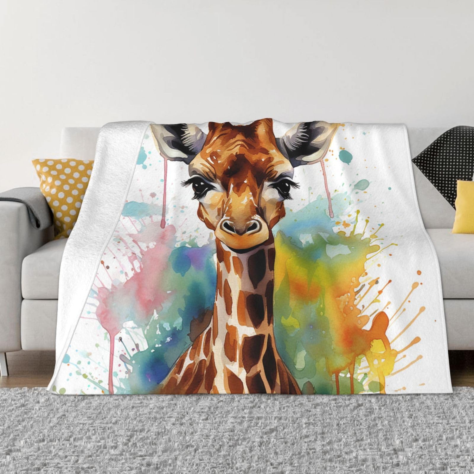 Couverture polaire girafe 203x152 cm pour lit et canapé