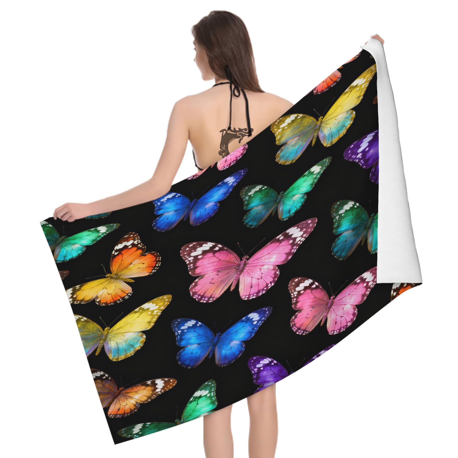 Leichong 3D Colorful Butterfly Beach Towel Large Microfiber Soft Quick Dry for Adults, Cartoon Bath Towel Lightweight Soft Absorbent for Travel Swimming Pool Sports, 80 x 160 cm