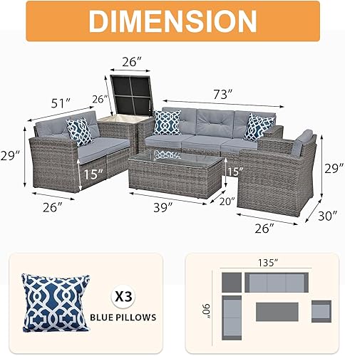 Miniatura 21 de Super Patio - Muebles de jardín, 8 piezas de muebles para exteriores - Juego de muebles modulares de mimbre con mesa de almacenamiento, cojines
