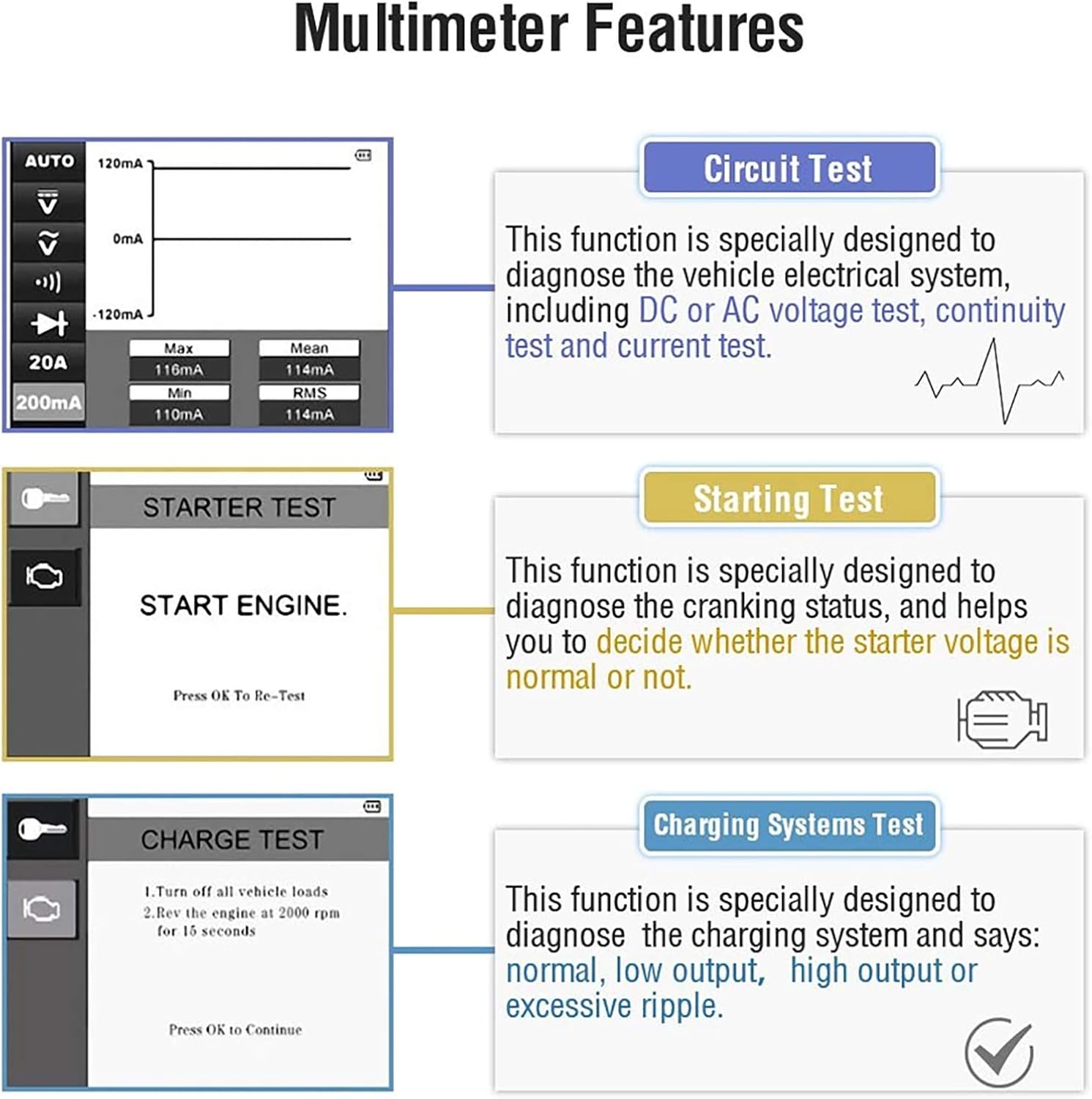 Autel AutoLink AL539 Multimeter Features