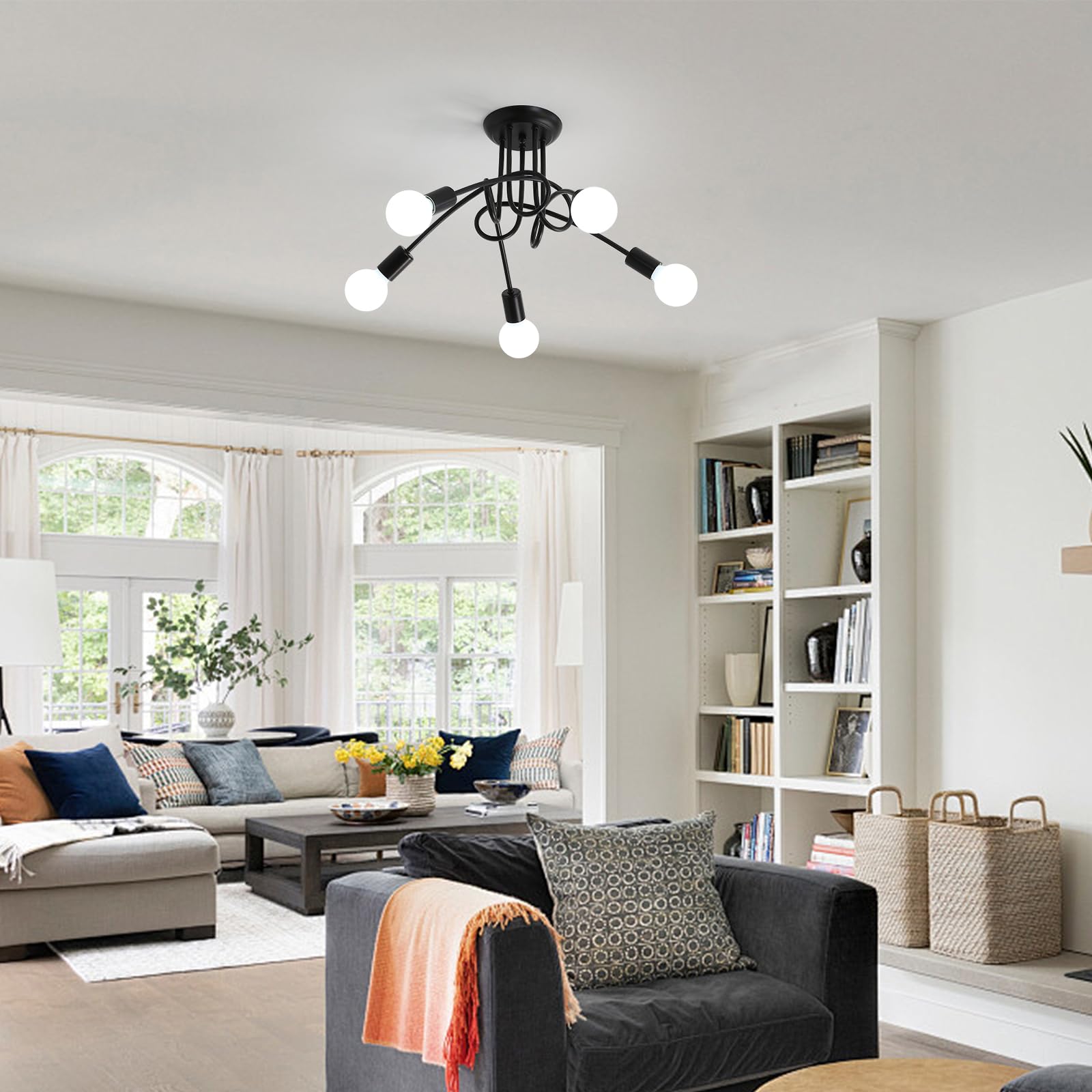 Comely Industrial Sputnik Ceiling Light, Modern 5-Light E27 Metal Chandelier - Image 4