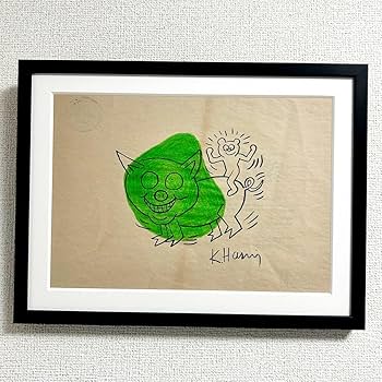 Amazon.co.jp: 真作貴重キースヘリング直筆サイン入り絵画 手書き 財団
