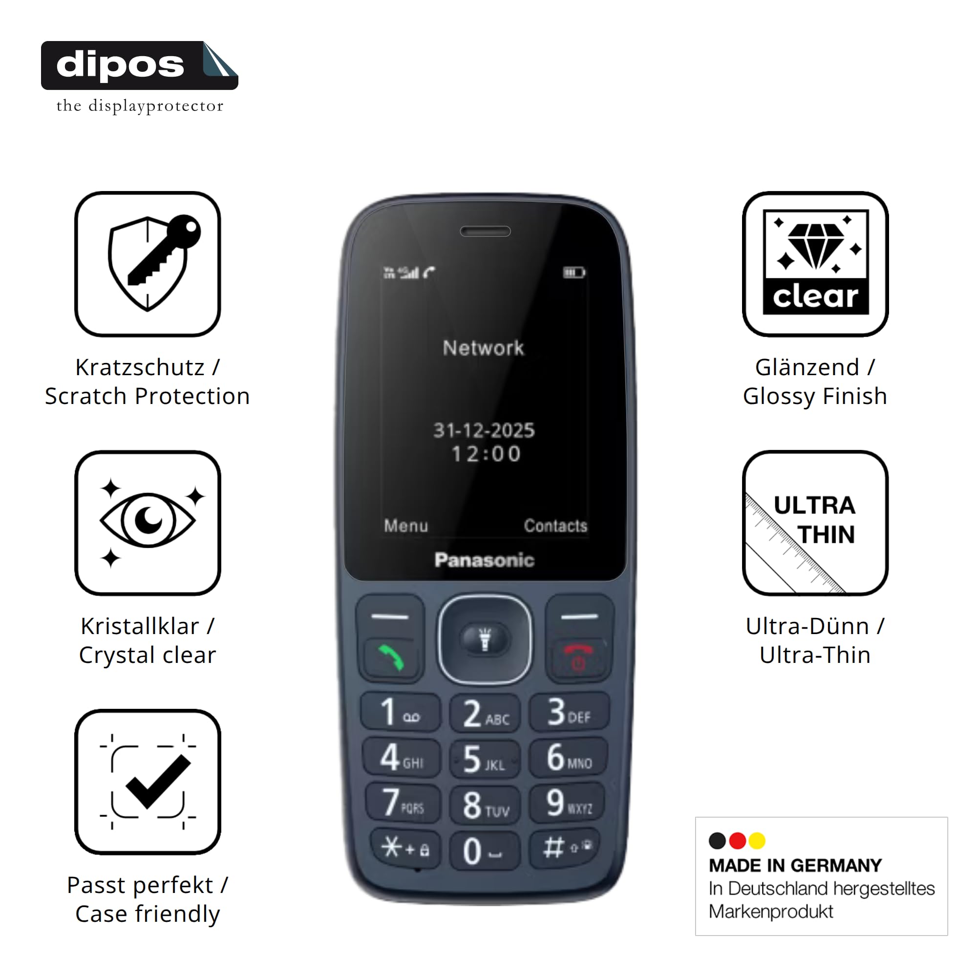 dipos I 4x Pellicola Protettiva compatibile con Panasonic KX-TF400 Pellicola di Protezione cristallo