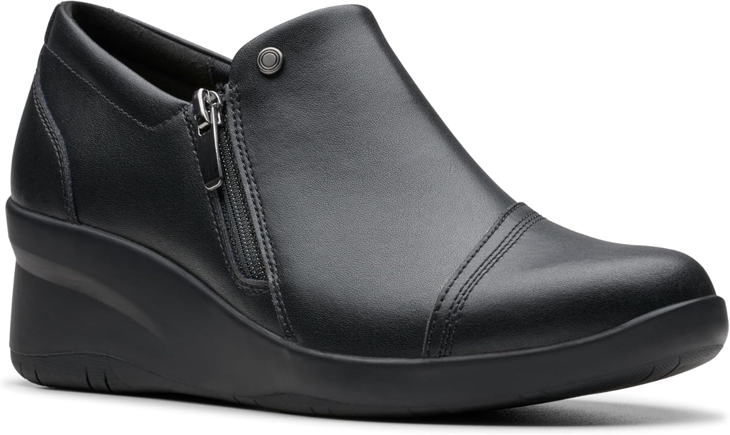 Clarks Women's Suttyn Zip Slippers, Black leather, 7 US