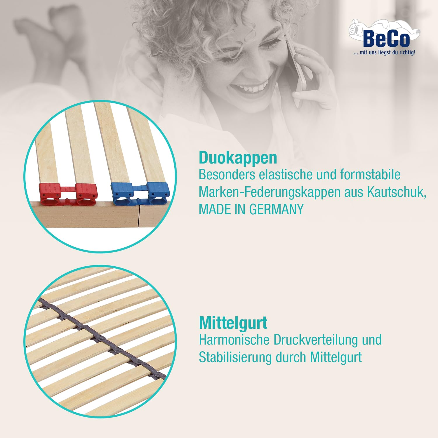 Beco Lattenrost, Easy Fit K, 140 x 200 cm, Test SEHR GUT, 28 Federholzleisten, einfache Selbstmontage, Kopfteil verstellbar, Made in Germany, 100 Nächte Testschlafen