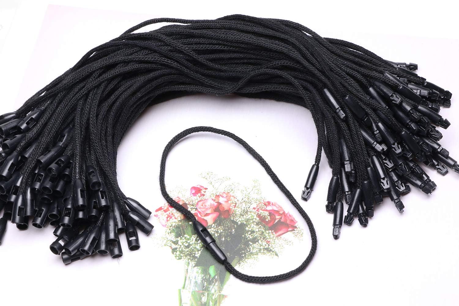Tupalizy Black Cotton Gift Clothing Price Tag String Hanging Rope Snap Lock Pin Loop Fastener Hook Ties for Luggage Label Attachment,7.5 Inch, 100PCS : Arts, Crafts & Sewing