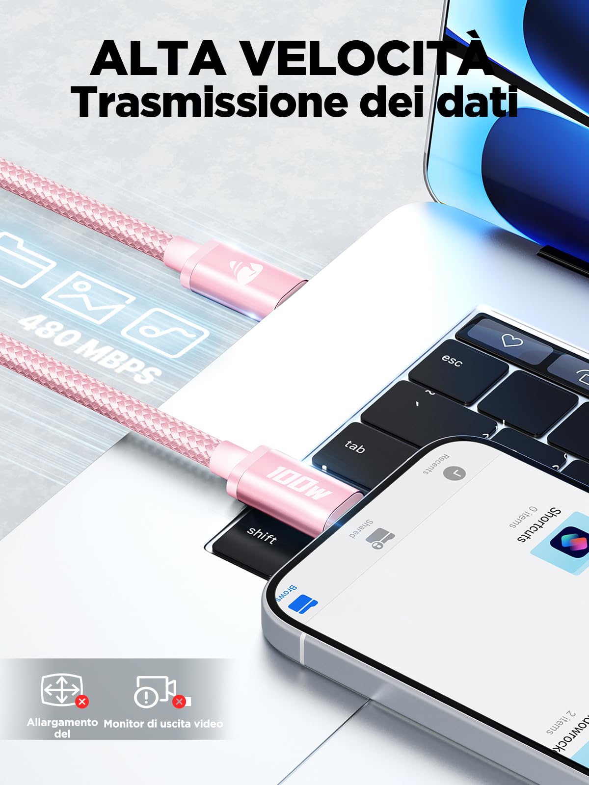 Cavo USB C USB C,100W 5A Cavetto Caricatore Ricarica Rapida Usbc 2M Filo Caricabatterie Carica Nylon Cavo Type C to Type C per iPhone 15 16 Pro Max/Plus iPad Pro/Air MacBook Galaxy S23 S22 S24