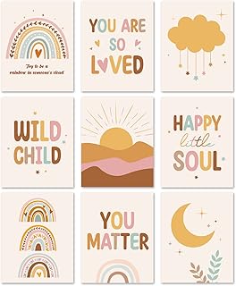9PCS Boho Rainbow Inspirational Wall Art Prints Boho Nursery Poster Decor For Girl or Boy Boho Decor For Bedroom School Bathroom Nursery Boho Classroom Decor Boho Rainbow Baby Shower Decorations(Unframed 8 x 10 Inches)