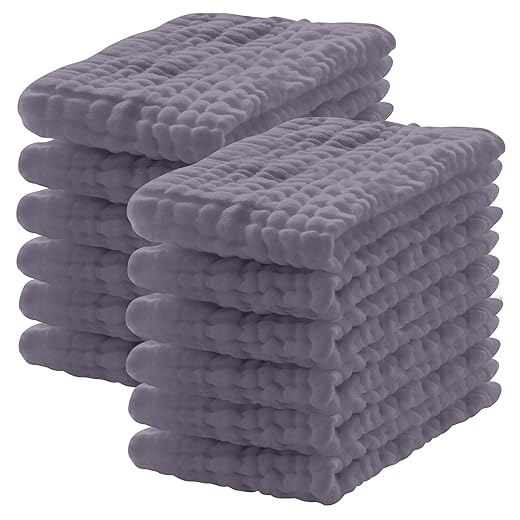 12 Pack Muslin Burp Cloths 100% Cotton Muslin Cloths Large 20''x10'' Extra Soft and Absorbent Baby Burping Cloth - Grey