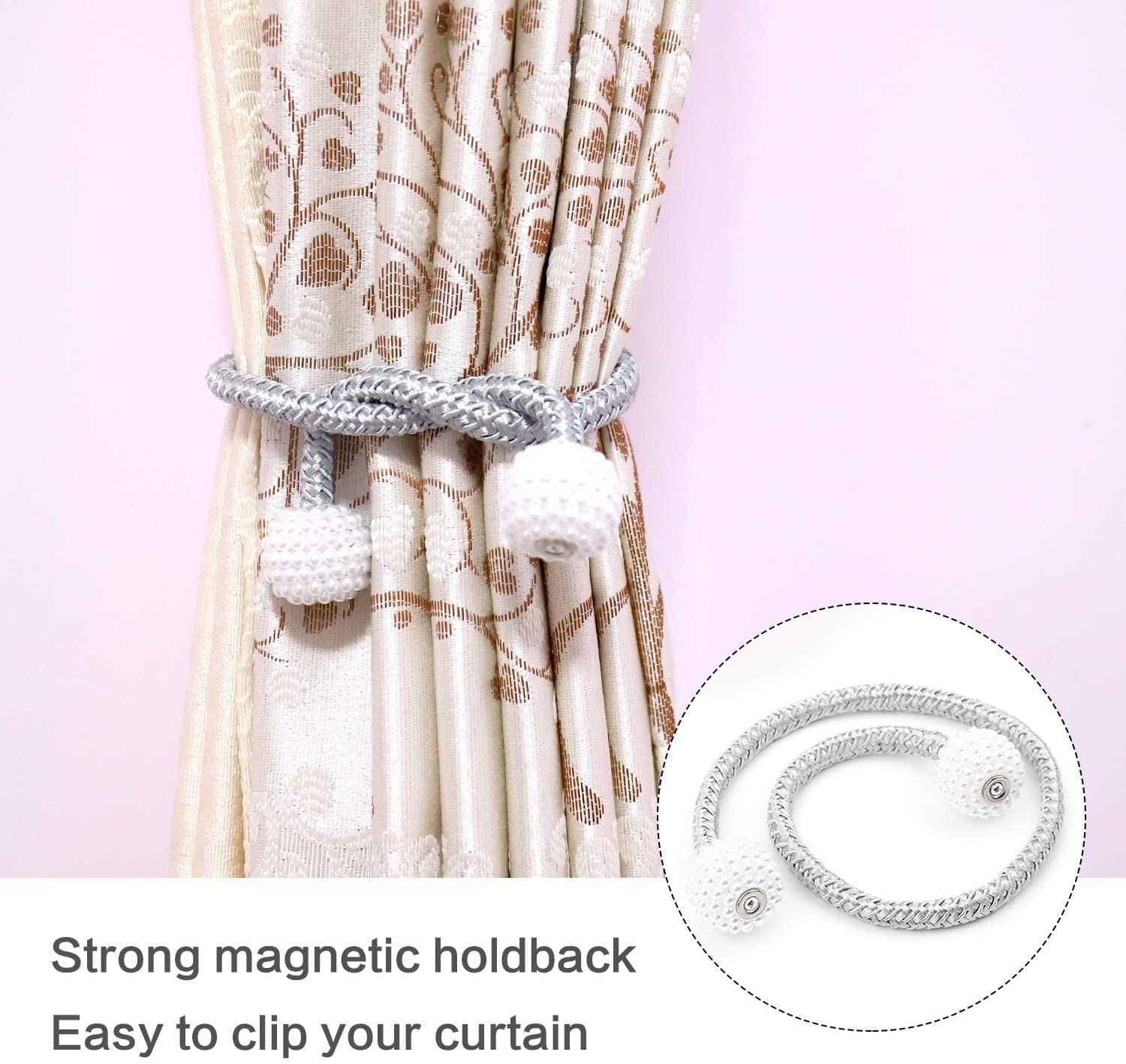 Clips magnétiques pour embrasses de rideaux, attaches de corde pour embrasses de fenêtre, tissage de boucles de porte-rideaux pour la décoration de fenêtre d'hôtel de bureau à domicile - 4PCS (Coule