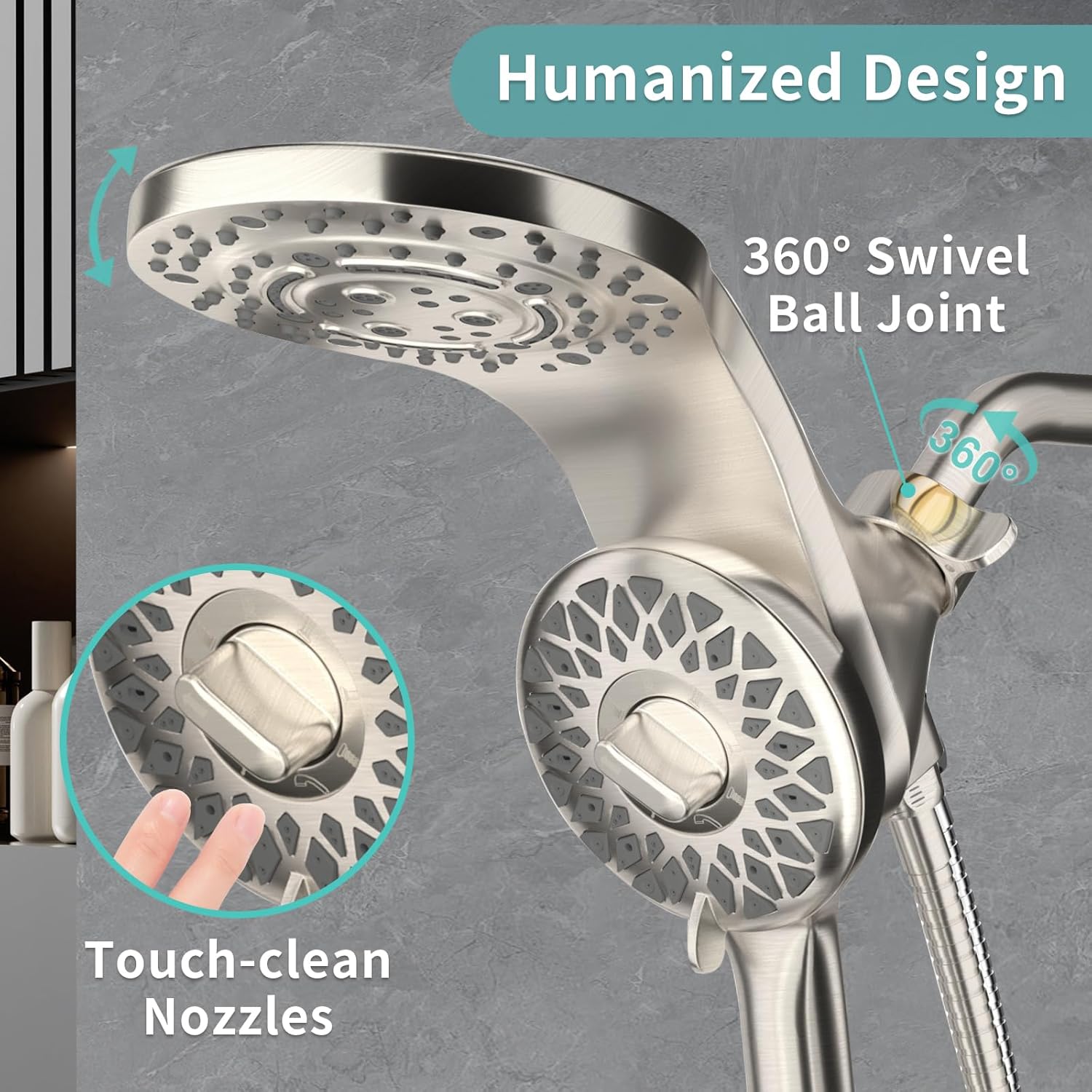 High Pressure Rain Shower Head with Handheld Spray, Magnetic Dual Shower Head with Handheld Combo, Magnetix Waterfall Showerhead with 8 Spray Modes and 71" Hose (Brushed Nickel)