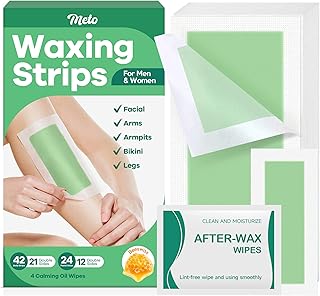 Meto Wax Strips (70 Count), Facial Wax Strips, Waxing Strips for Men & Women, Wax Strips for Face & Body, Wax Strips for Hair Removal, 42 Body Wax Strips + 24 Face Wax Strips + 4 Calming Oil Wipes