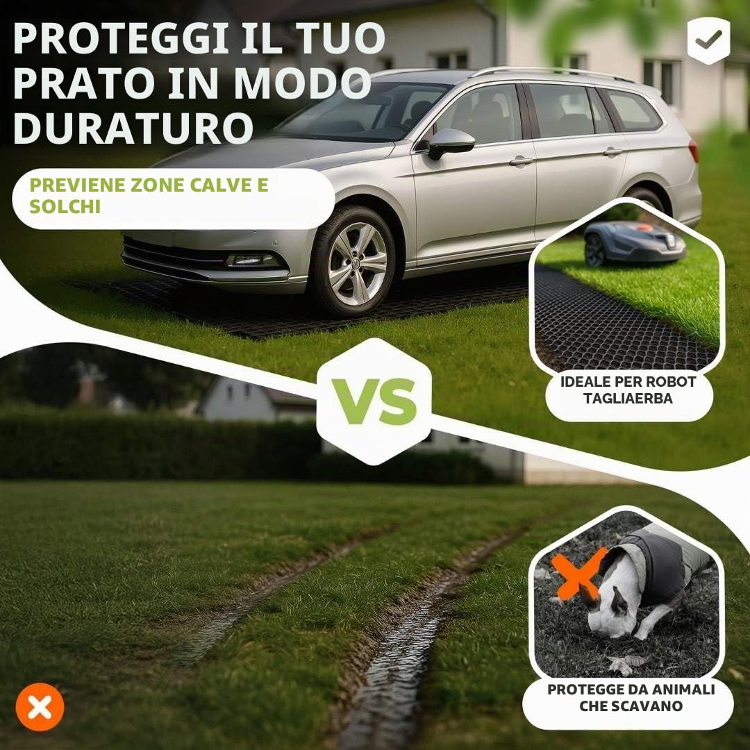 Florade Griglia di protezione per prato – Griglia in plastica trasportabile – Piastre in plastica alternativa – Griglie per prato – Favi per stabilizzare il terreno – Giardino e vialetto (10 metri)