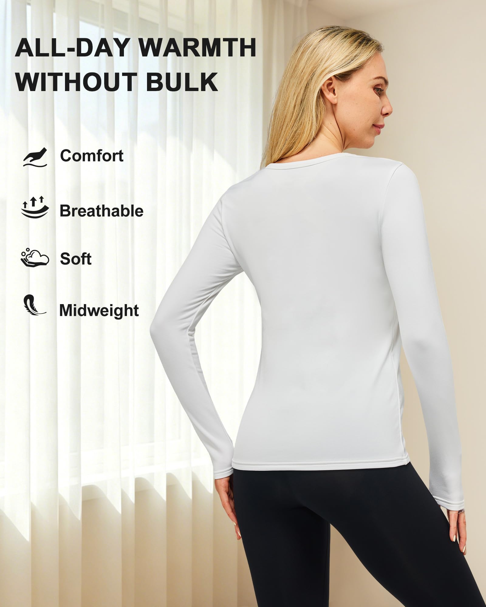 CL convallaria 1 2 4 piezas de ropa interior térmica para mujer, con forro polar, camiseta de manga larga, negro, blanco, azul, gris claro jaspeado, XXL