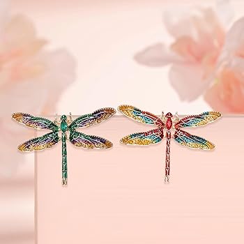 Amazon | レトロクリスタルトンボブローチ エレガントなエナメル