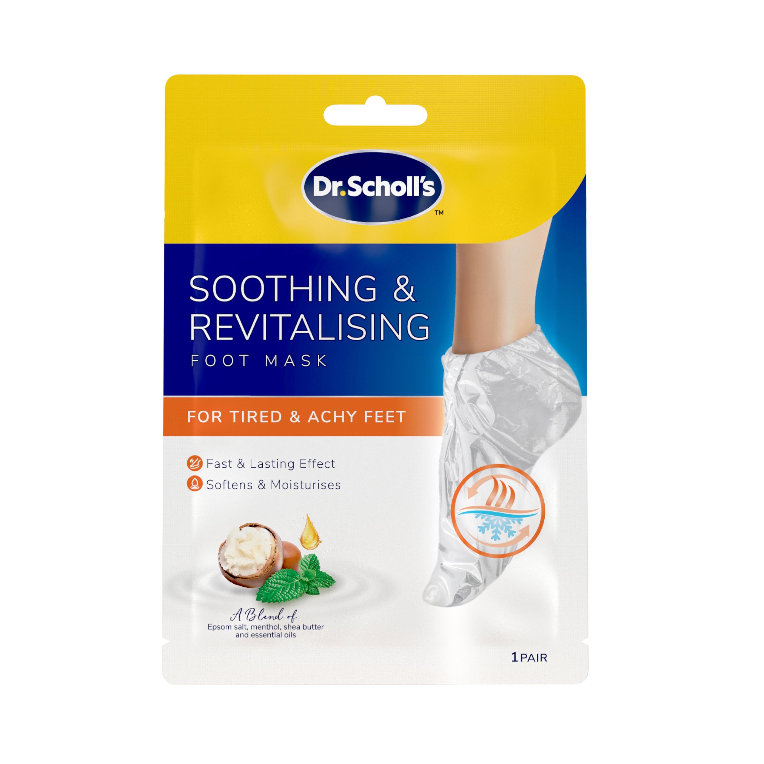 Dr. Scholl's Soothing and Revitalising Foot Mask for Tired, Achy Feet - Helps Your Feet Feel Relaxed, Moisturising Socks, Softens and Moisturises with Epsom Salt, Menthol, Shea Butter and Lavender