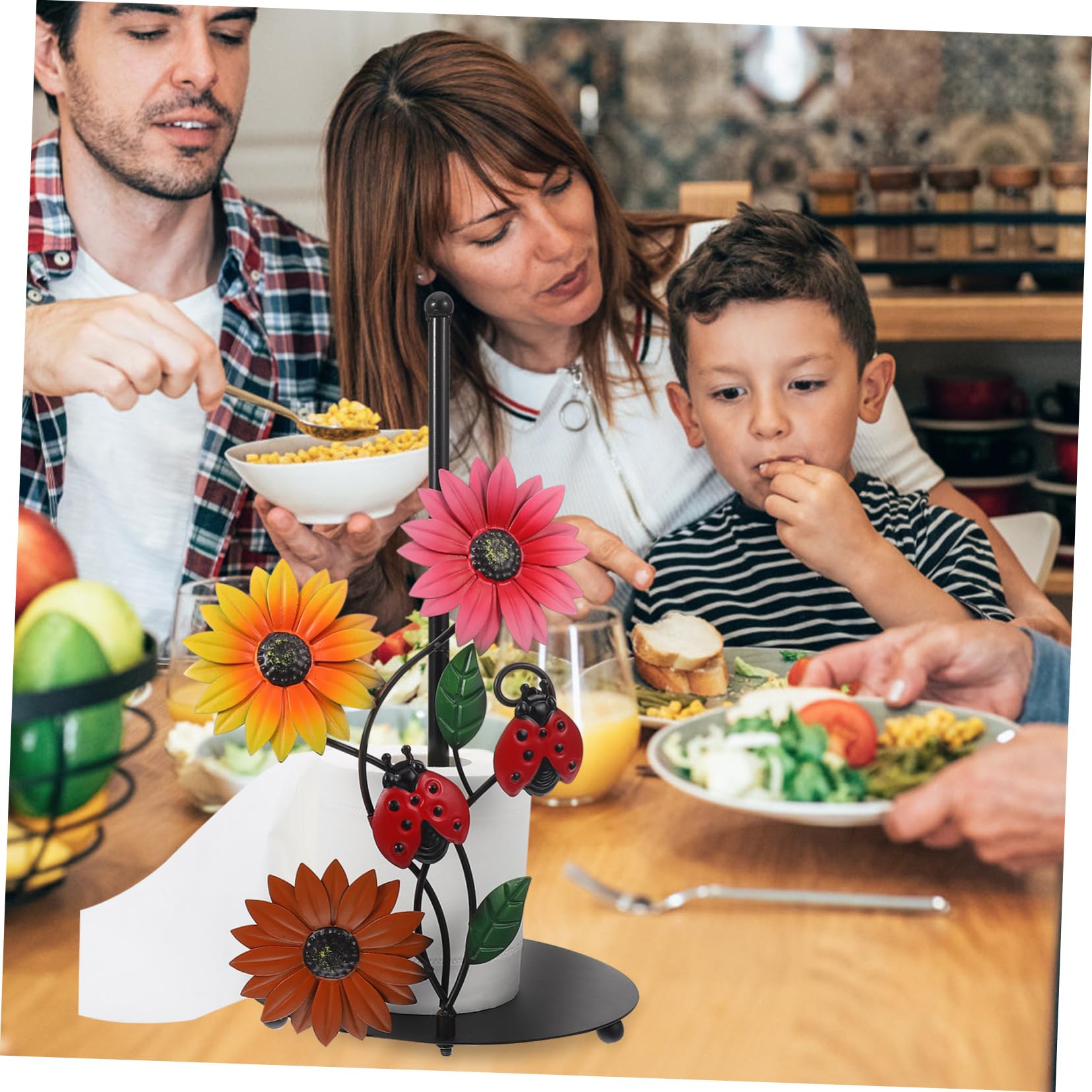 UKCOCO Portarotolo da Cucina Supporto da Tavolo in Ferro a Forma di Girasole Base Stabile, Decorazione Elegante per Casa e Soggiorno