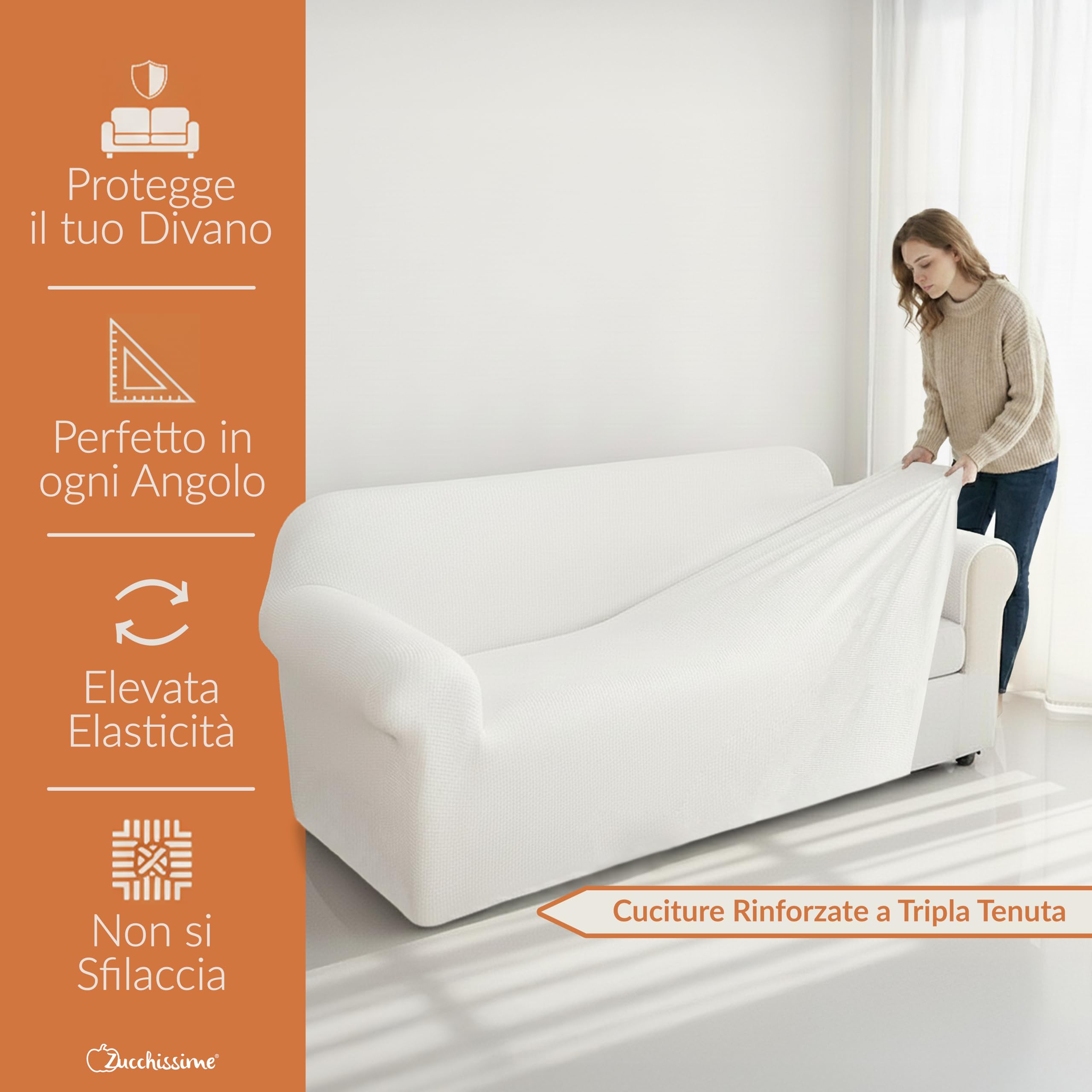 Copridivano 4 Posti Elasticizzato Protettivo | Tessuto Aderente con Cuciture Rinforzate Anti-Strappo | Copridivano Elasticizzato con Vestibilità Stabile Senza Pieghe Qualità Artigianale