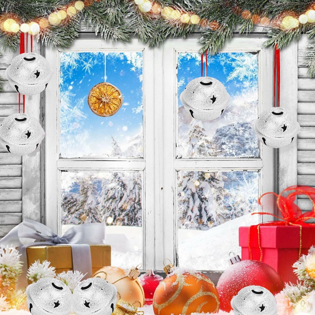24Pcs Christmas Bells, Frosted Bells Ornament, with Star Cutouts, Lightweight and Portable, DIY Christmas Tree Decoration for Christmas, Weddings, Engagements, Parties(Silver)