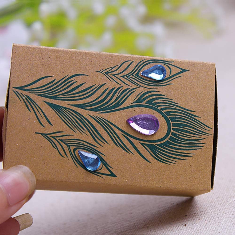 Faylapa 100pcs Suitcase Candy Boxes, Party Favor Candy Box, Vintage Kraft Paper Gift Bag for Travel Theme Party, Wedding,Birthday, Bridal Shower (Peacock Feather)