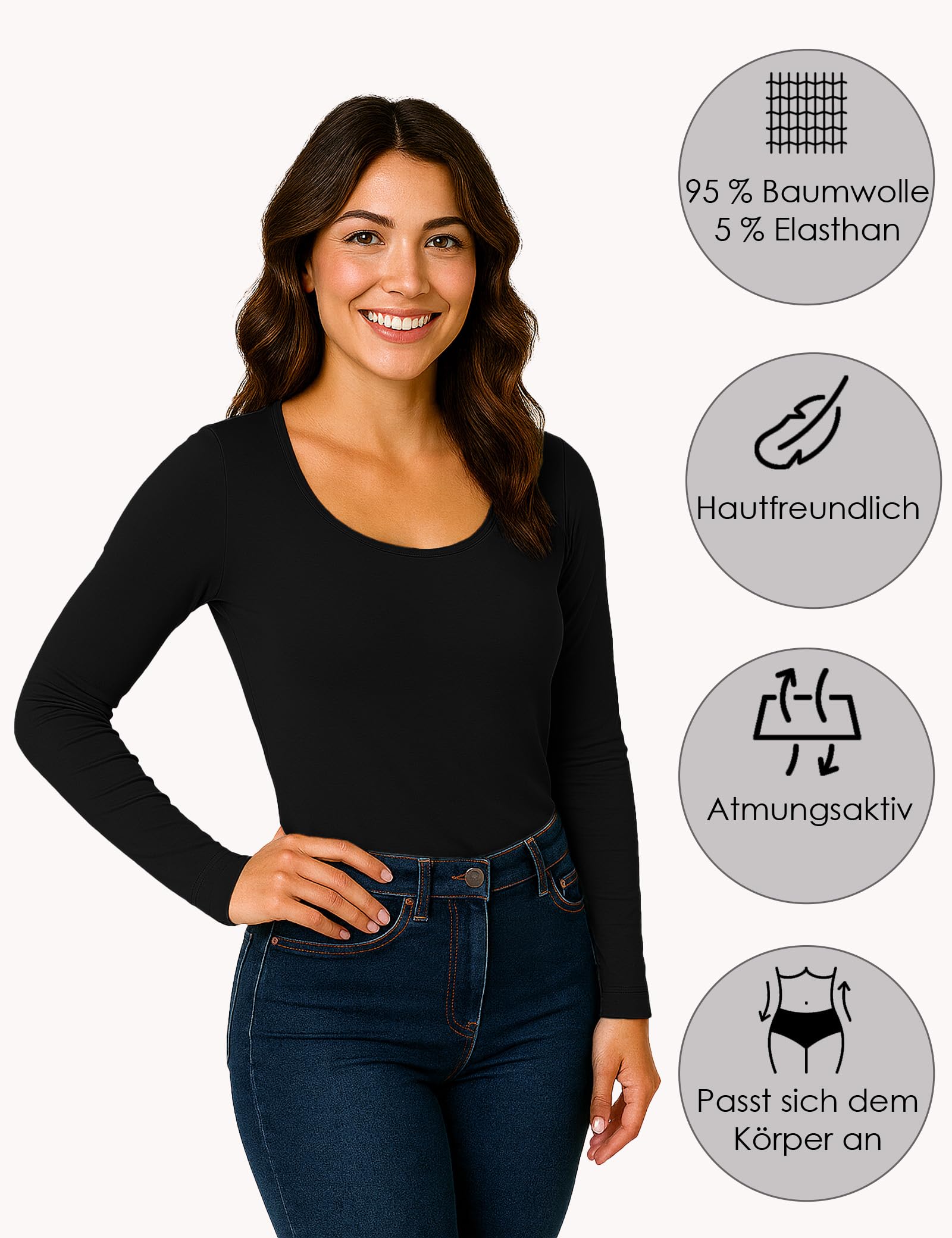 ALPIDEX Damen Langarmshirt 4er Set Basic Oberteil Einfarbig Frauen Stretch Shirt Unterhemd Untershirt Longsleeve Baumwolle Rundhals