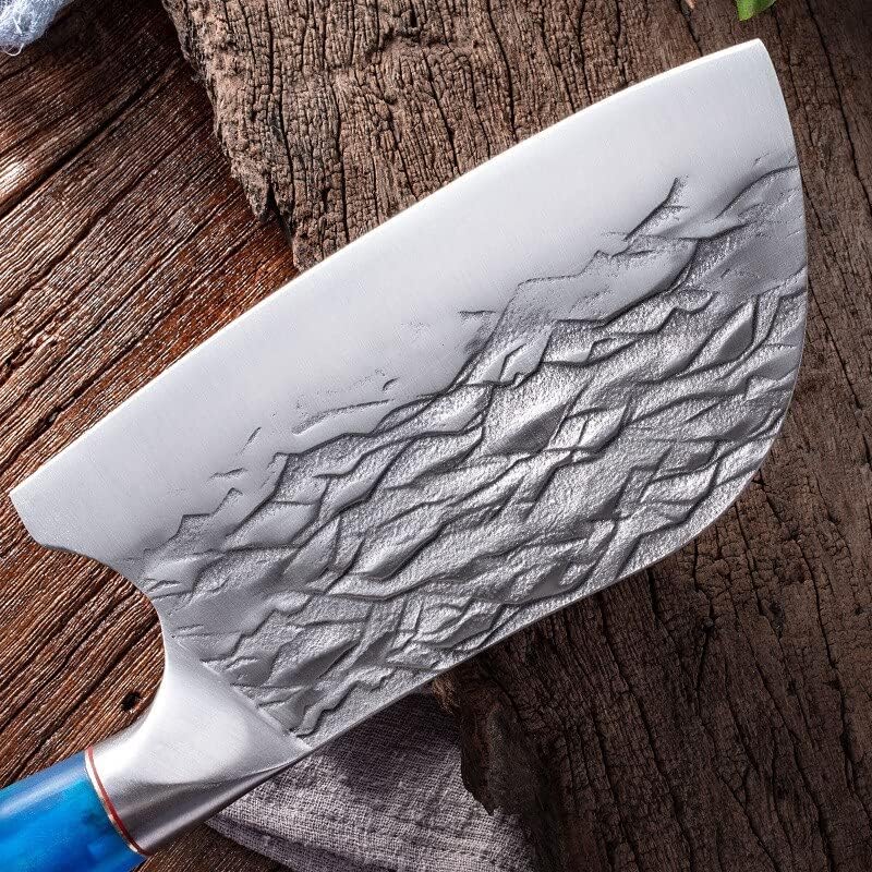 Meat cleaver, Serbian Chef Knife Multi-functional Cleaver Kitchen Camping BBQ Knife Full Tang Boning Knife Handmade Forged Butcher Knife Cleaver Knife (Color : 02)