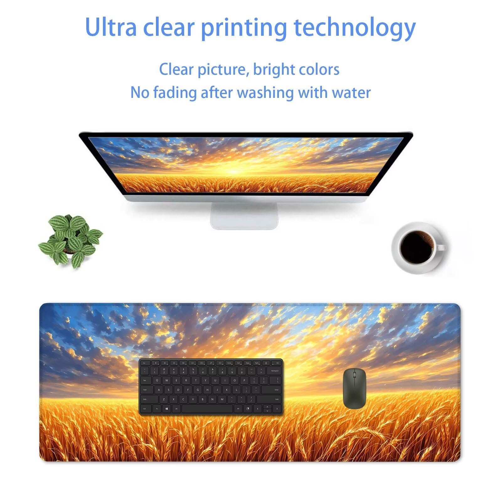 Tapis de Souris XXL 1200 x 500 mm,Paysage Tapis de Souris Gamer Imperméable,Tapis de Souris Champ de blé,Tapis Souris Bords Cousus,Base en Caoutchouc Antidérapante,Mousepad pour Maison Bureau S-506