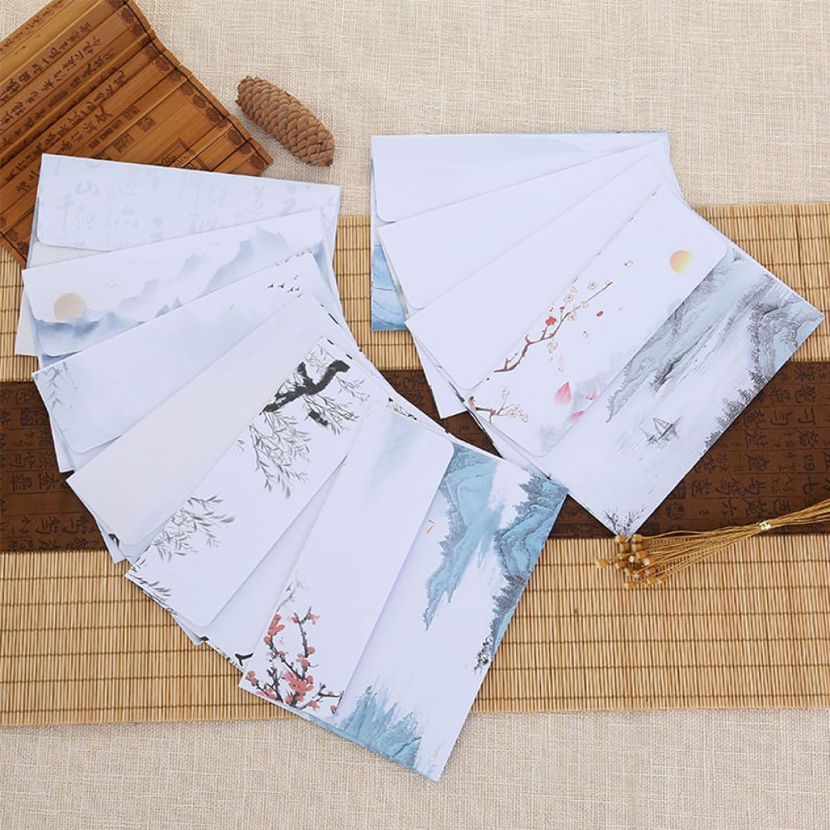 OSALADI Ensemble de Papeterie 10 Sets Papiers à Lettres et Enveloppes, Style Peinture à L'encre Chinoise