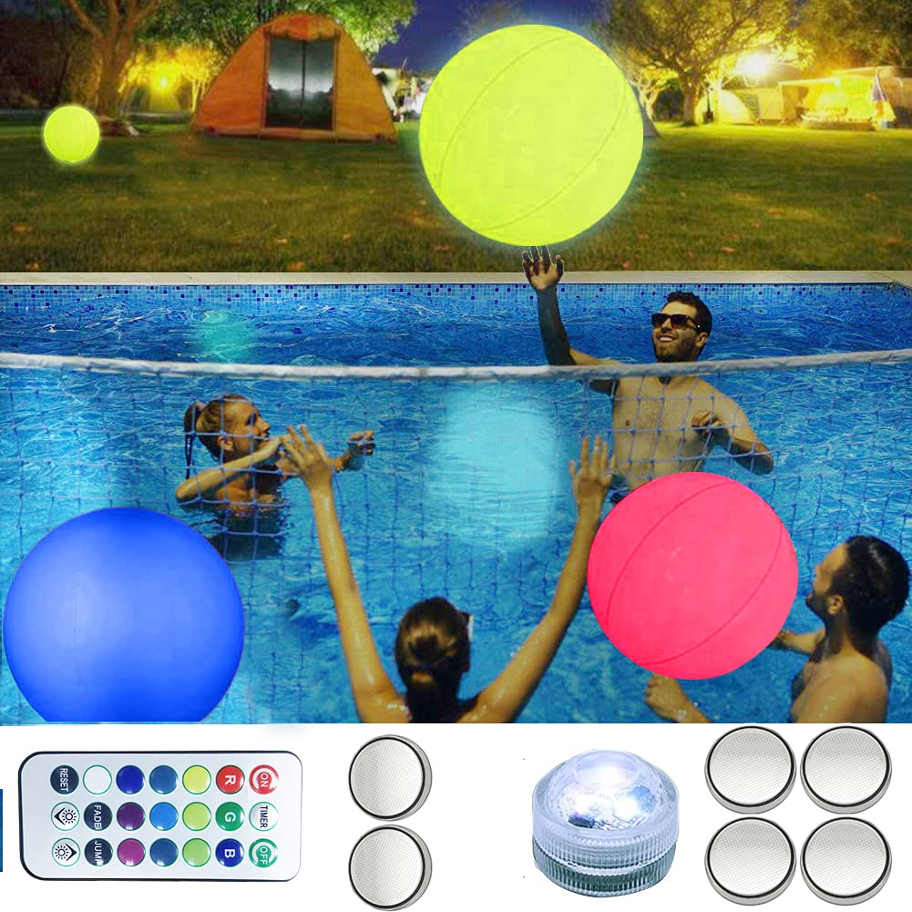 Sponsored Ad - Pool Toy 16'' Inflatable LED Light up Beach Ball, 13 Light Colors Glow Ball with 4 Modes, Waterproof Volley...