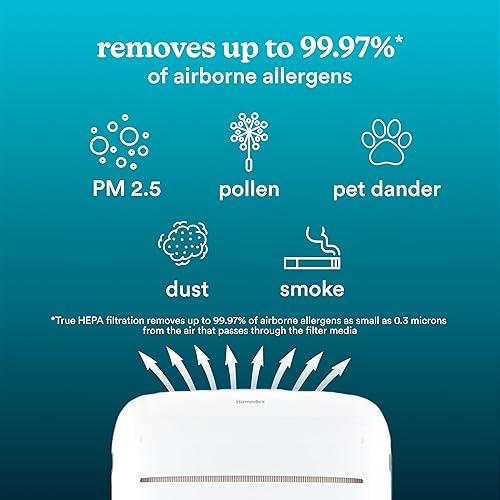 Miniatura 2 de Homedics Purificador de aire inteligente, consola 4 en 1 para habitaciones extragrandes, filtración HEPA verdadera, tecnología UV-C que reduce