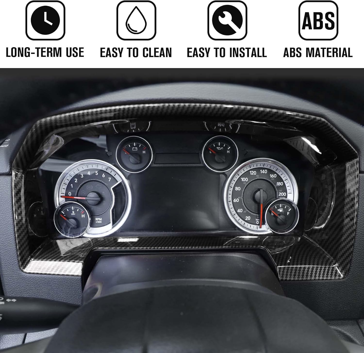 Jimen Compatible with Dodge Ram 2010-2017, Center Console Instrument Panel Overlay Dashboard Cover Trim (Carbon Fiber)