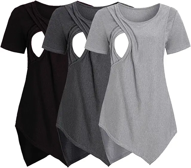 3er Pack Still-Tops für Schwangerschaft & Stillzeit - Rundhals, Kurzarm
