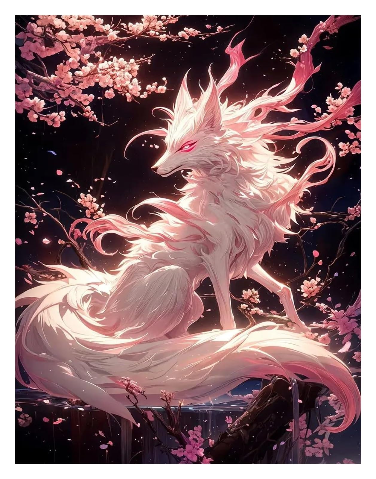 Tableau Renard à Neuf Queues Sakura - Solution Murs Vides Toile Japonaise