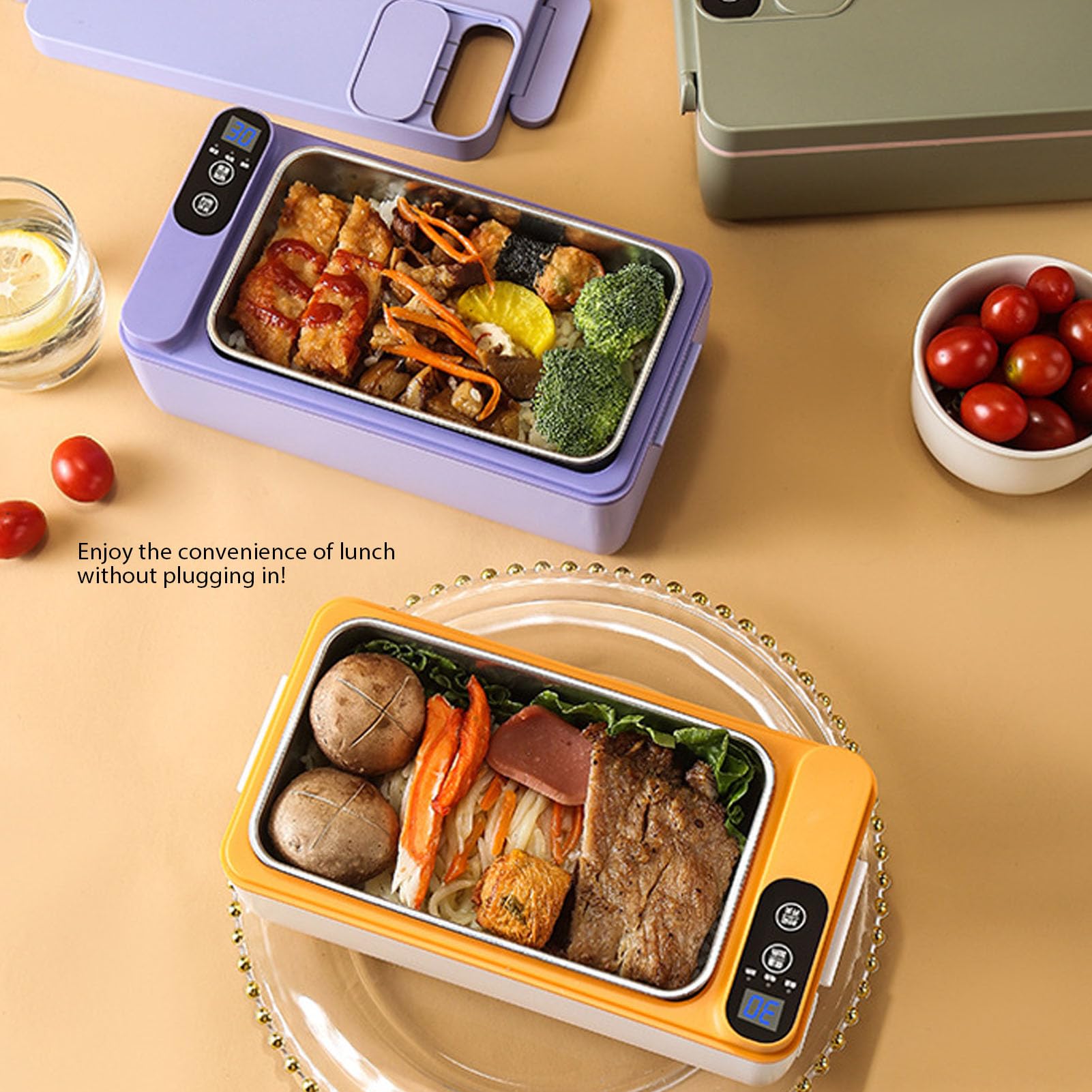 Bewinner Fiambrera eléctrica inalámbrica, 1 litro, capacidad de 1 litro, lonchera térmica inalámbrica recargable por USB, calentador de alimentos portátil, caja de autocalentamiento para exteriores,