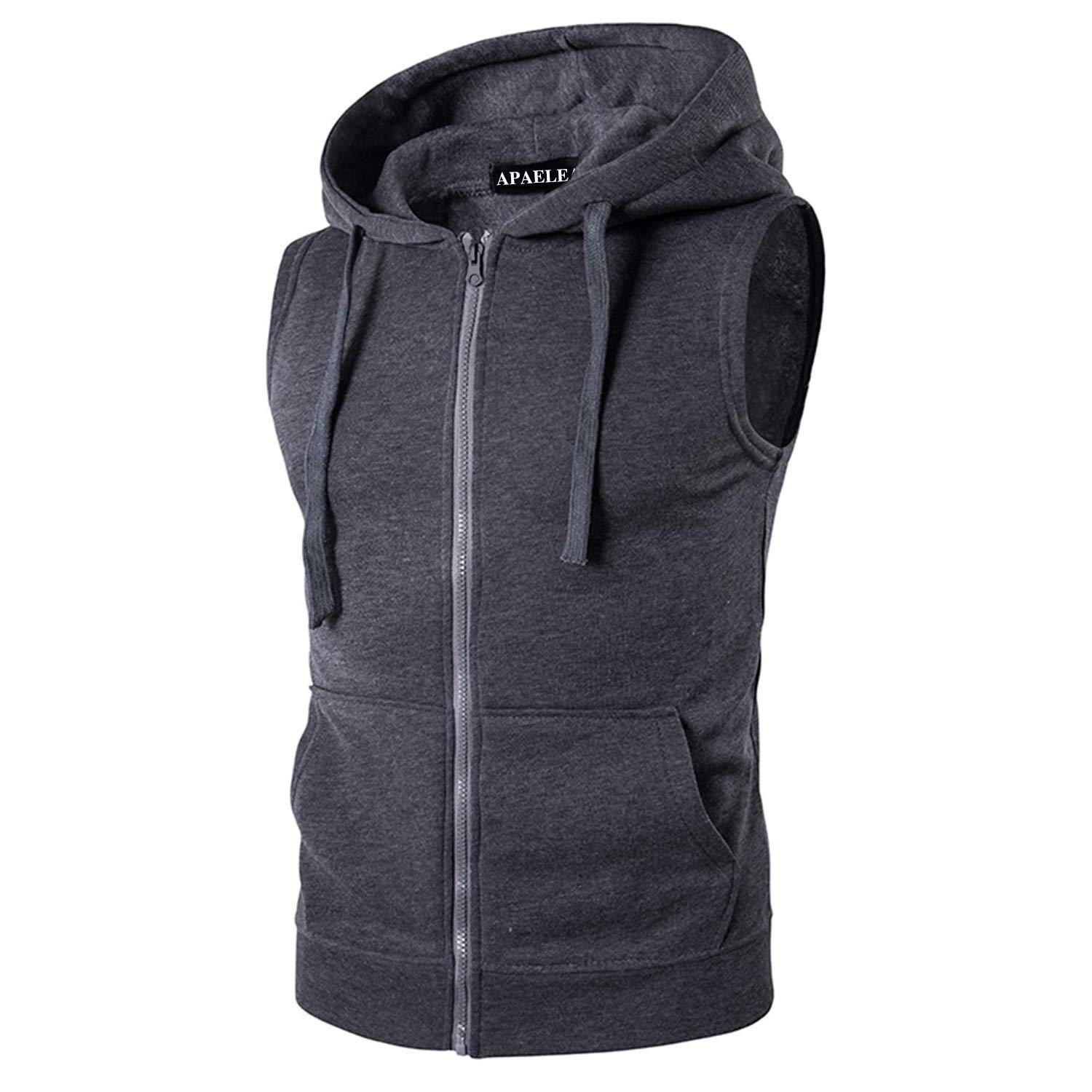 Gilet en Sweat pour Homme Hauts à Capuche Poche sans Manches Doublure Polaire avec Fermeture éclair