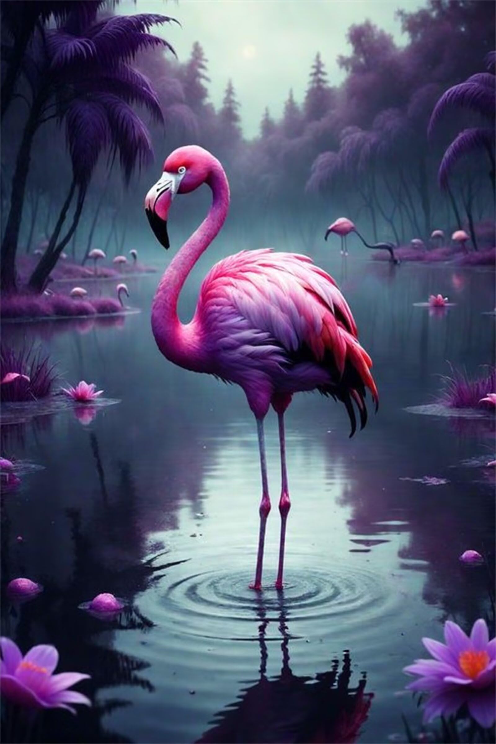 Puzzles for Adults,Jigsaw Puzzles for Adults 1500 Pieces Puzzle Home Challenging Educational Games DIY Home Decoration Puzzle Gifts,Tema:Flamencos morados del Lago