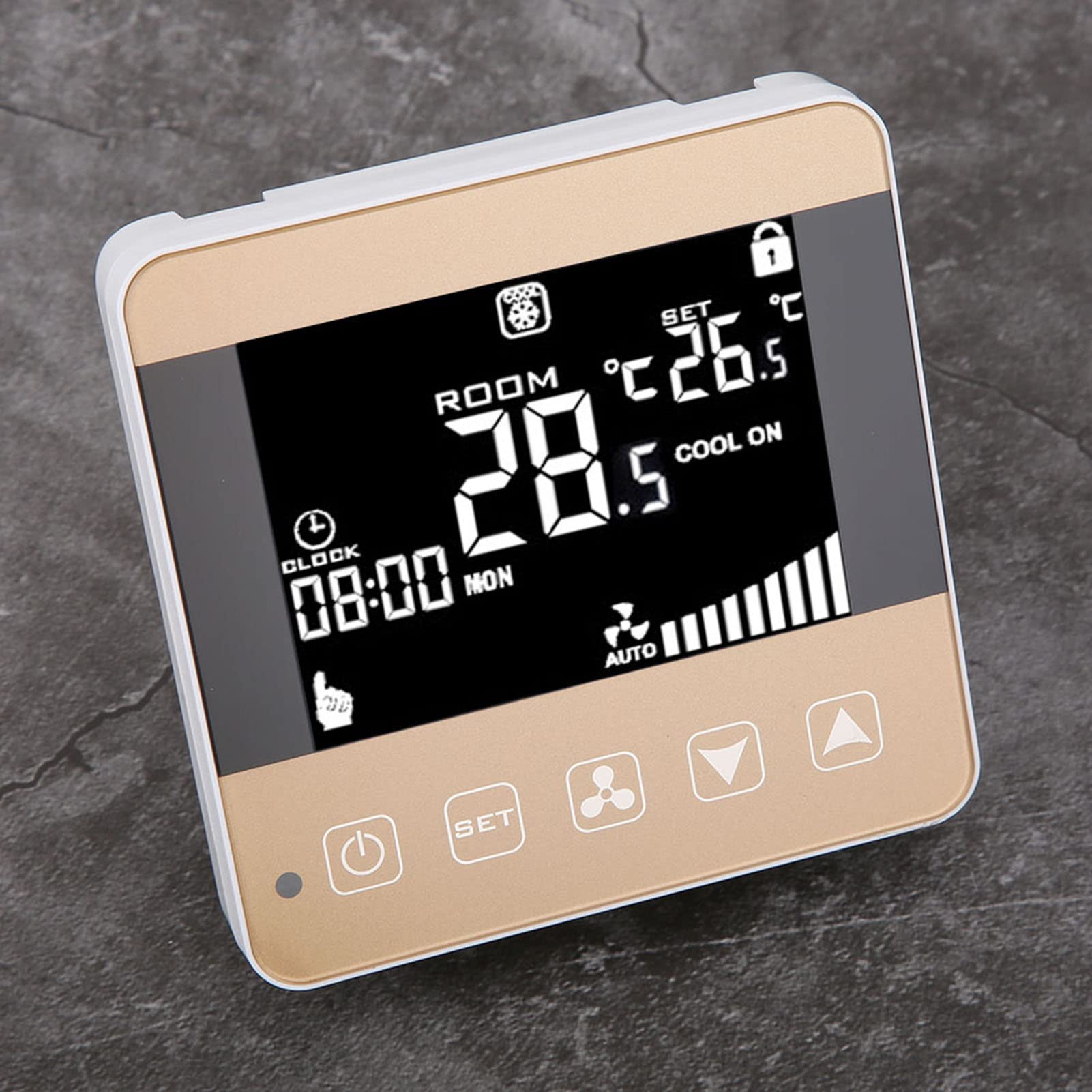 Termostato Fan Coil para Aire Acondicionado Central con WiFi, Pantalla LCD, Automático, Sensor y Velocidad Ajustable 3 Niveles (Alta, Media, Baja)