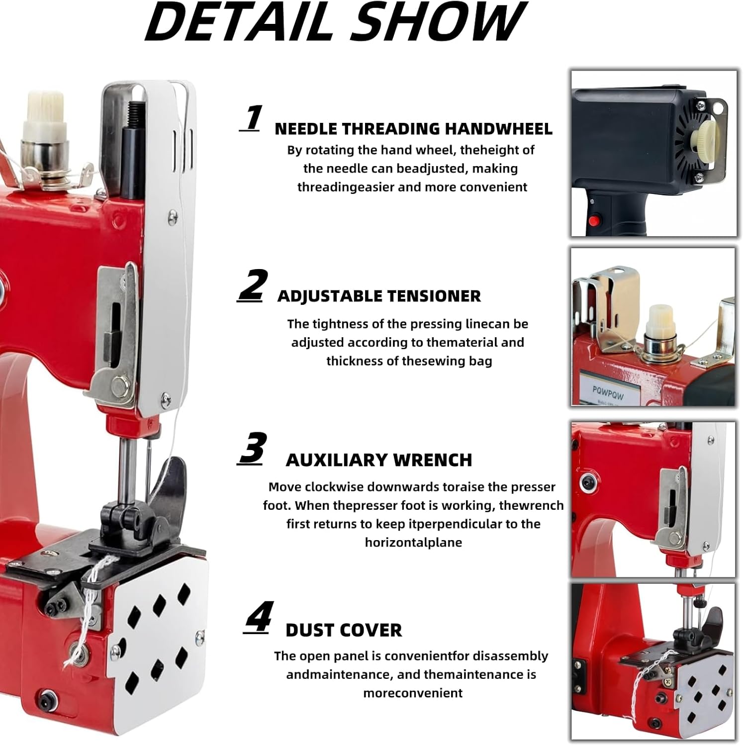 Bag Sewing Machine, 2s/bag Portable Bag Sewing Machine, Industrial Bag Closing Machine for Packing Woven Bags Non-woven Fabrics Leather (Red, Corded - 110V)