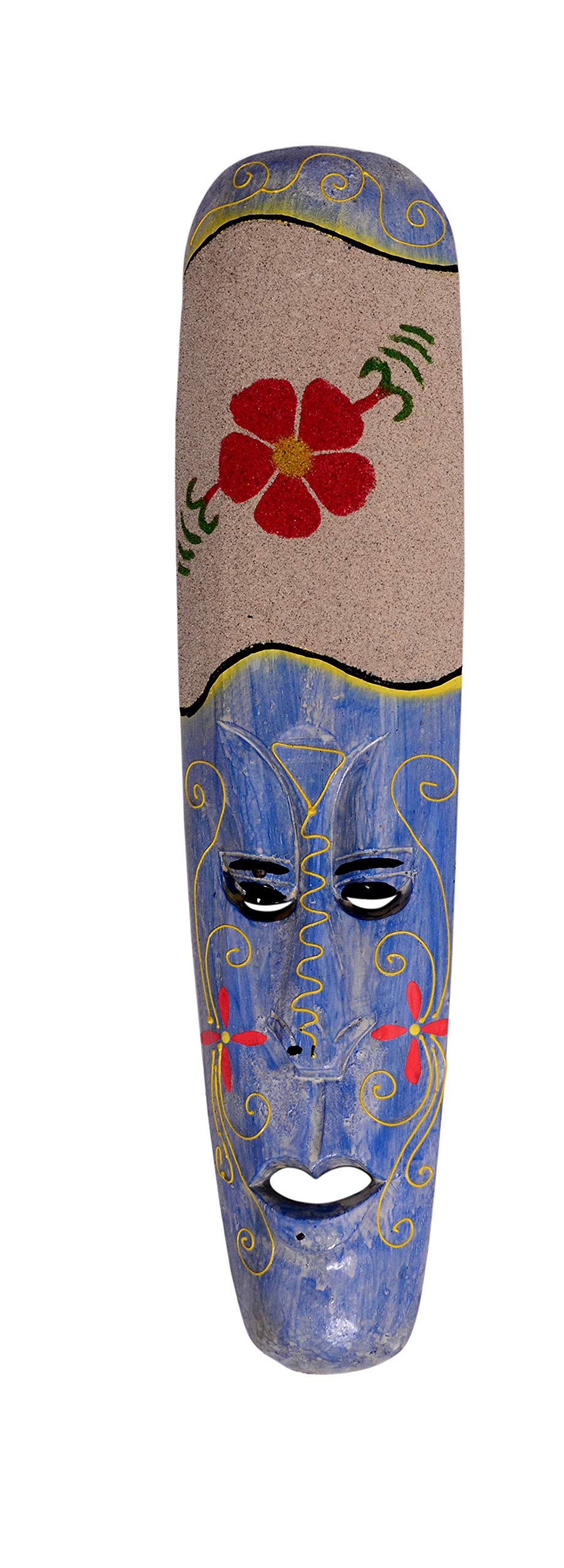 Classical Youth Hand-Painted Afro-Egyptian Style Wall Hanging/Mounted Beach-Sand-Blue Wooden MASK -for Home/Office/Cafés Interior Décor (Blue, Pack of 1, Size: 50 cms Each)