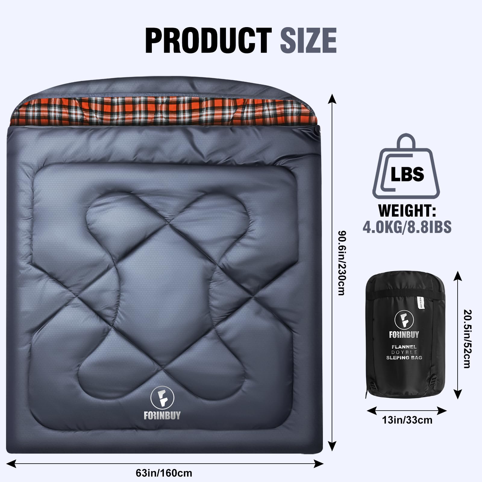 Podwójny śpiwór flanelowy dla dorosłych XL Queen Size śpiwór dla dwóch osób, wodoszczelny, na każdą porę roku, kemping, polowanie i obóz namiotowy, dla 2 osób na zimną pogodę i ciepło