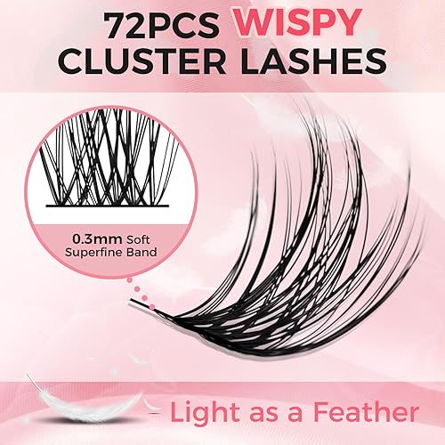 Miniatura 2 de 72 extensiones de pestañas en racimo para colocar en casa, banda súper fina, bandeja mixta suave, pestañas individuales (esponjoso, D-8-16 mezcla)