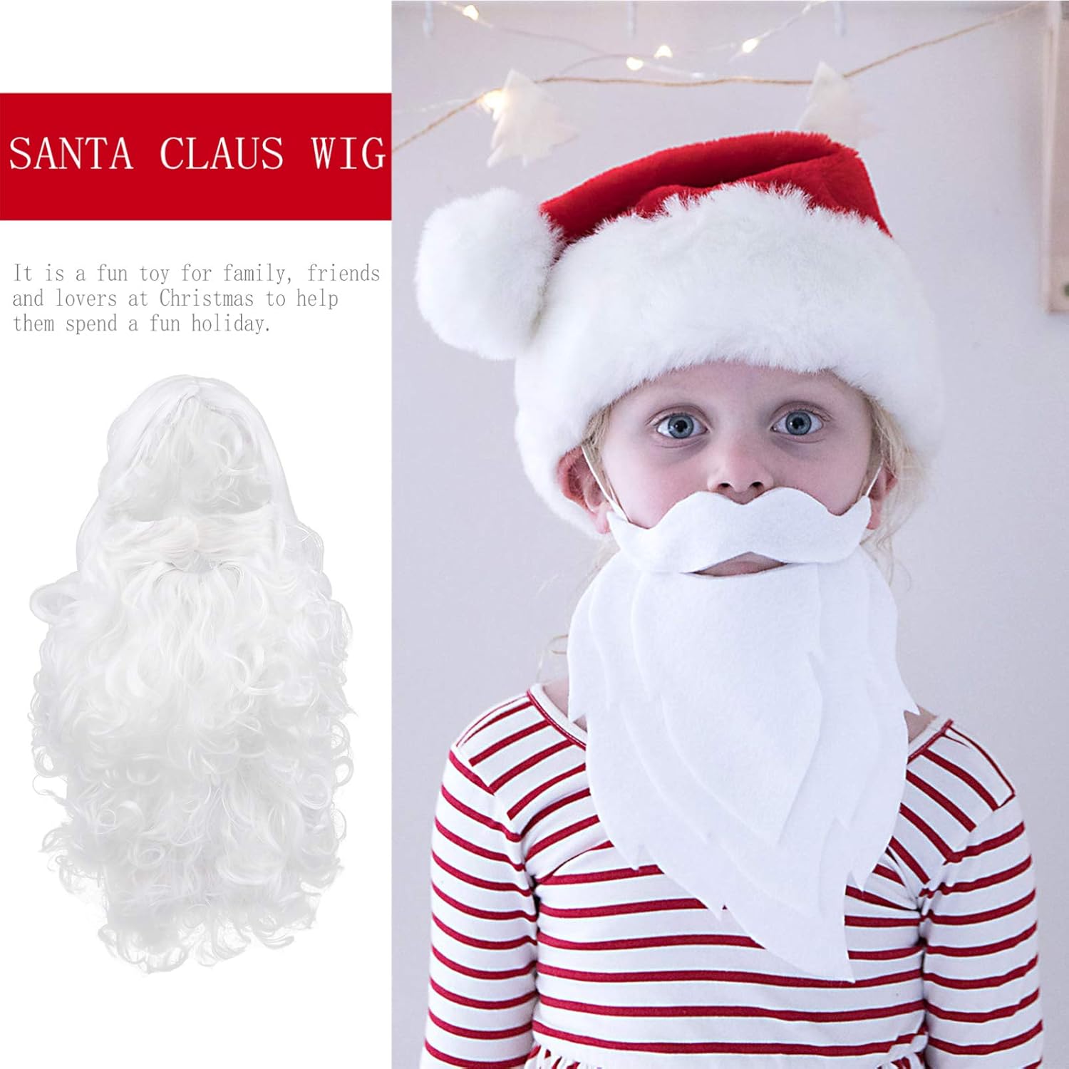 minkissy Santa Beard and Wig Set Fake Beard for Santa Claus Cosplay Christmas Santa Wig Beard White Beard for Men Women Santa Claus Costumes Accessories - Image 7