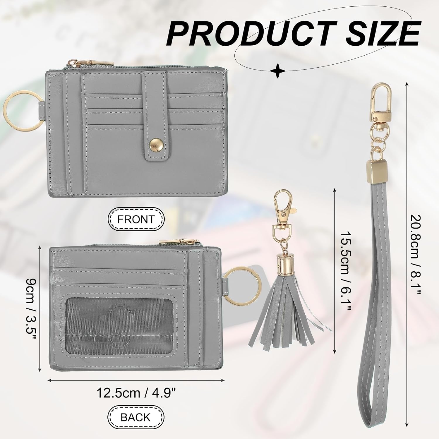 uxcell Slim Wallets Wristlet for Women, RFID Credit Card Case Keychain with Tassel PU Wristlet - Image 2