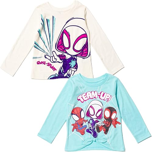 Marvel Spidey and His Amazing Friends Spider-Gwen Ghost Spider Miles Morales - Paquete de 2 camisetas para niñas pequeñas a niños pequeños
