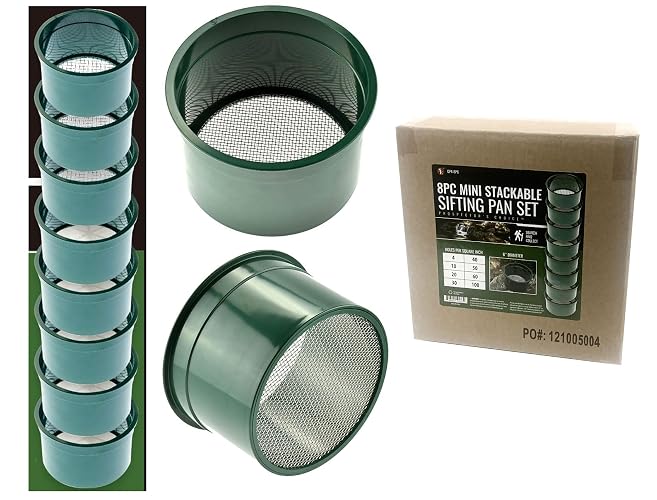 SE 6-Inch 8-Piece Mini Stackable Sifting Pan Set - Assorted Mesh Sizes for Prospecting, Sieving Soil, Pellets, Minerals and More