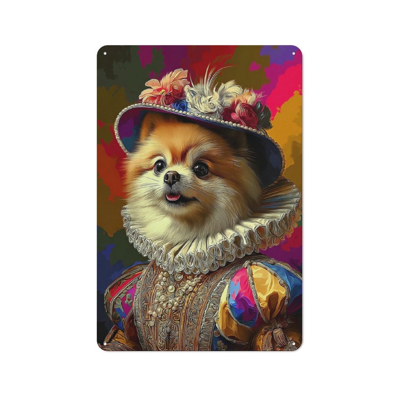 Junmoney Royal Pomeranian Portrait Tin Wall Plaque 30X20cm With For Dining Room Or Kitchen, Winter Wall Decor For Dining Room Decor Fans