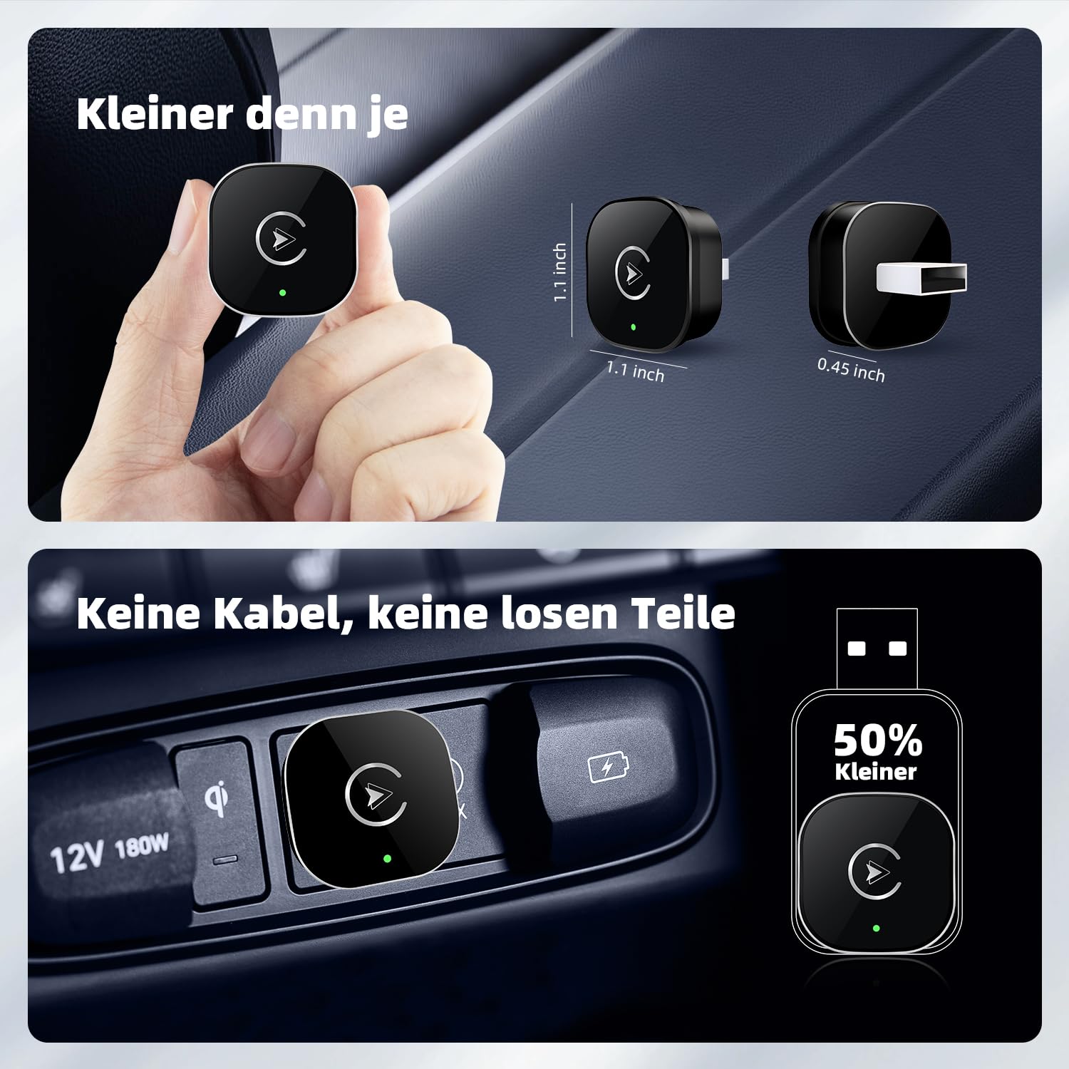 CarPlay Wireless Adapter 2026 Upgrade auf Kabelloses, Plug & Play, USB/Type-C, Mini & Stabiler Apple Car Play Wireless Adapter Kompatibel mit iOS 10+ Wired CarPlay Autos ab 2015