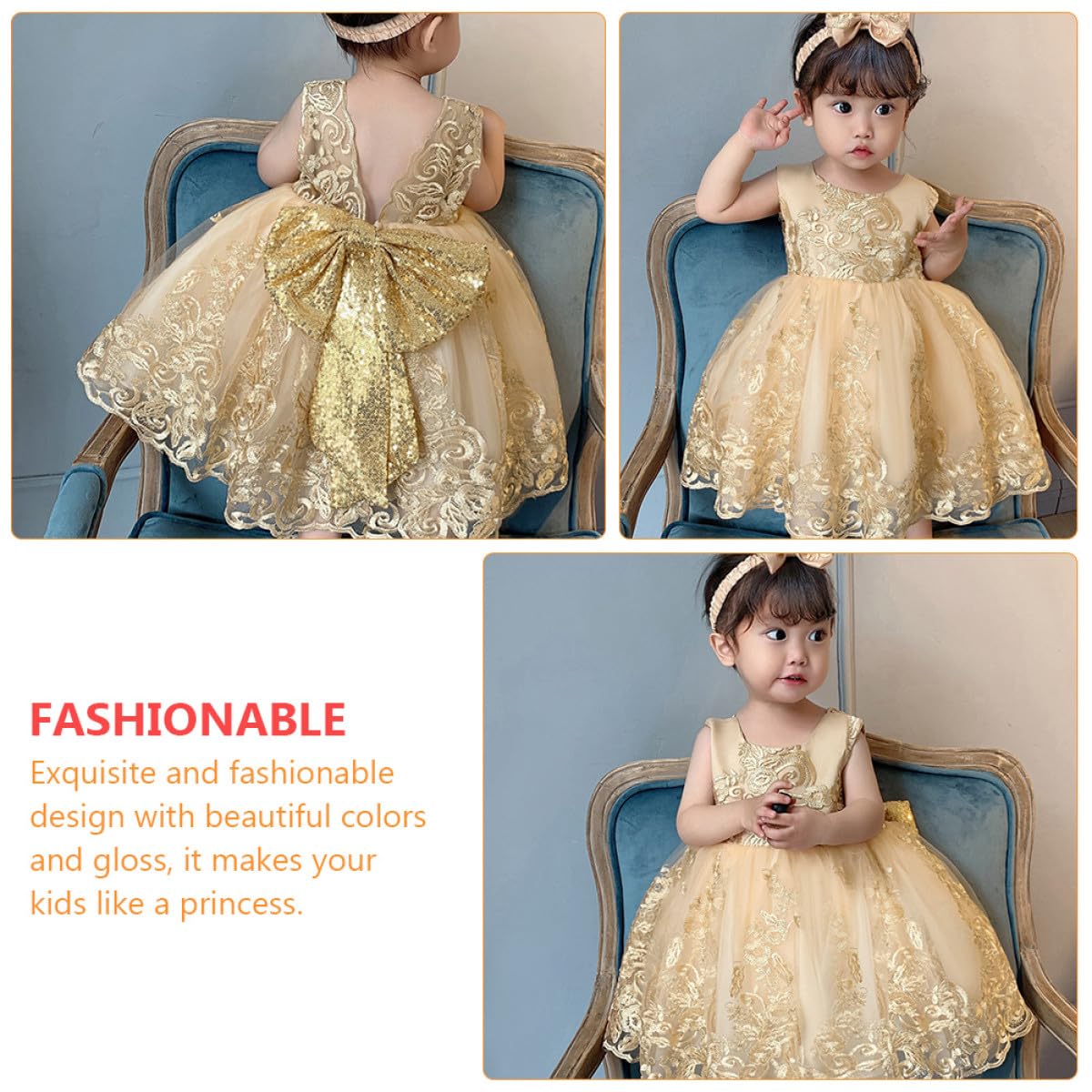 NOLITOY Vestido Princesa Niña Años Vestido de Fiesta con Lazo de Encaje para Actuaciones y Disfraces Infantiles
