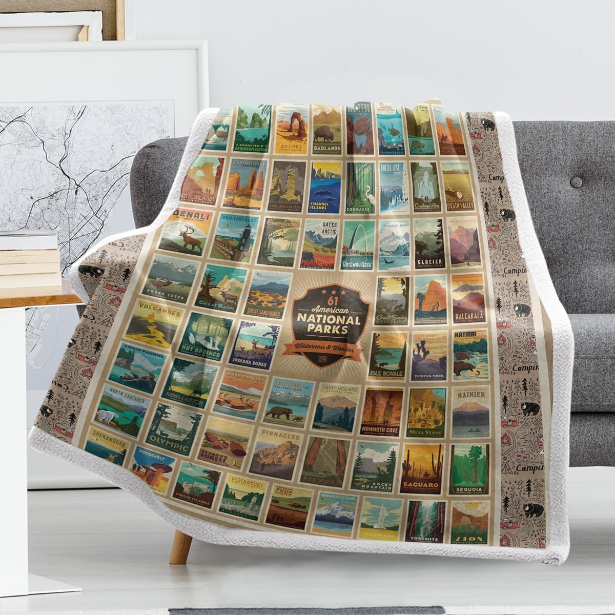 MILANKET Map Fleece Blanket for Couch Sofa Travel, American